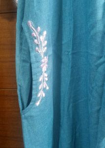 Warm Nighty With Embroidery And Pockets