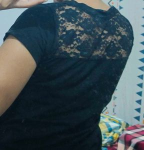 Womens Graphic Print T-Shirt with Lace Back