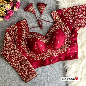 Maroon Embroidered Full Sleeves Blouse
