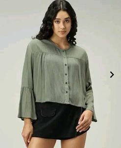 Olive Green Flared Sleeve Top