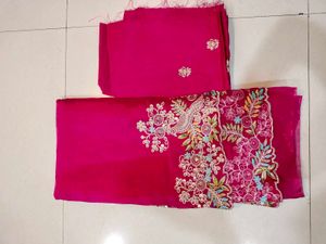 Magenta Embroidered Saree Set