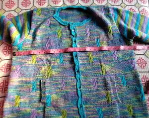Hand Knitted Multi-Color PlusSize Women&#39;s Cardigan