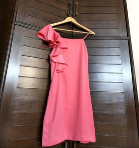 Vero Moda Pink Ruffle One Shoulder Slimfit Dress