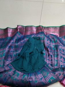 Embroidered pattu pavadai set