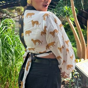 Boho Tiger Print Wrap Top