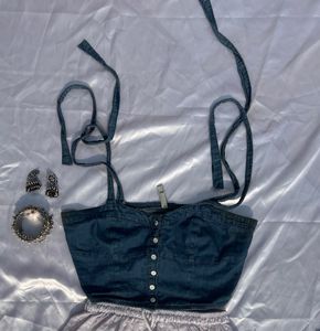 Blue Denim Tie up Top