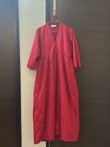 Red V-Neck Midi Dress