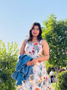 White floral mid dress with blue essence