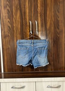 NUON Blue Distressed Studded Sides Denim Shorts