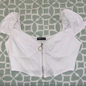 Shein Cotton White Puff Sleeve Crop Top