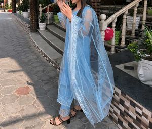 On Sale💥Sky Blue Net Embroidered Kurta Set