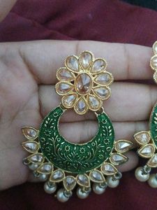Green &amp; Gold Statement Earrings