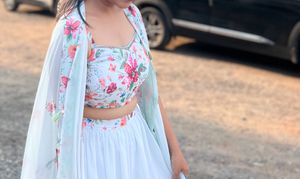 3 Piece Traditional Wear White Floral Print Dress