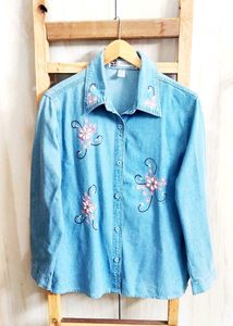 Denim Embroidery Work Shirt Size-42