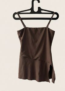 Brown Cami Top with Peplum Hem
