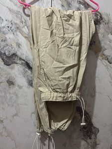 Beige Drawstring Parachute Pants