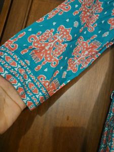 Turquoise &amp; Peach Print Dress