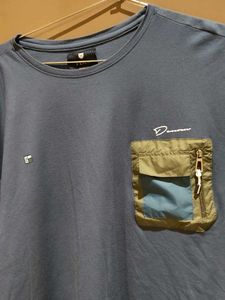 Blue Graphic Pocket oversized T-Shirt