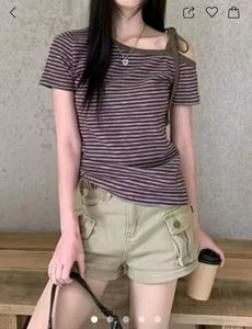Brown &amp; Lavender Striped Off-Shoulder Top