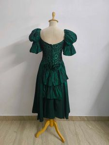 Vintage Emerald Green Puff Sleeve Dress