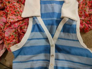 Striped Sleeveless Button-Up Top