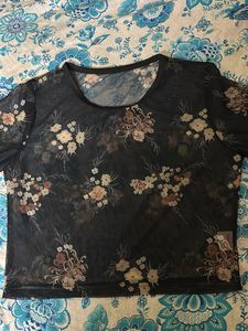 SHEIN Black Sheer Net Crop Top | Transparent | Lon