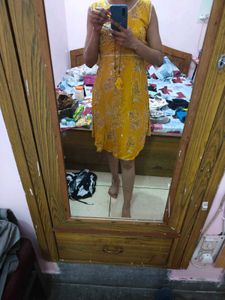 Yellow Floral A Line Dress Or Kurti
