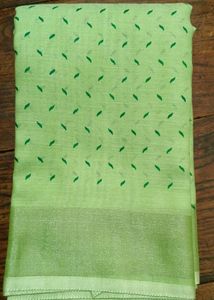 Light Green Leaf-Print Saree