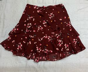 Burgundy Floral Ruffle Mini Skirt