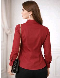 Orsay Wine Red Pleated Collar Top with Front Seam✨