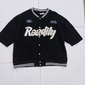 Black Varsity Style Short Sleeve Jacket