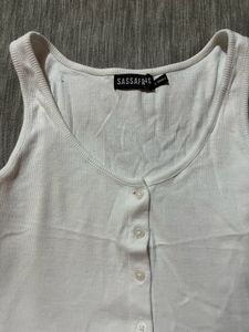 White Ribbed button-front Tank Top
