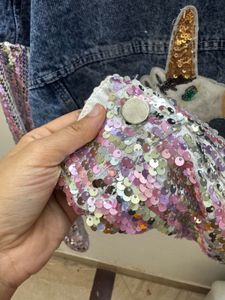 Unicorn Sequins Denim Crop Oversized Jacket