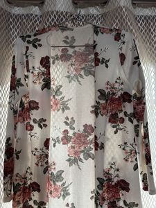 Floral Print Cardigan with Lace Trim