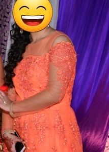 Orange Offshoulder Net Ethnic Gown