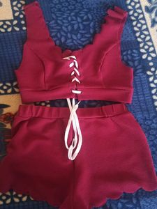 Cute Burgundy Two-Piece Set