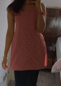Pink Floral chikankari short kurti