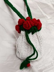 Crochet Rose Bouquet Potly Bag For Women And Girls