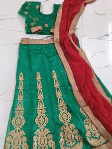 Green Embroidered Lehenga Choli Set