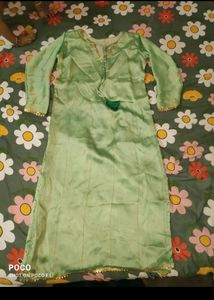 pretty pista green long kurti.