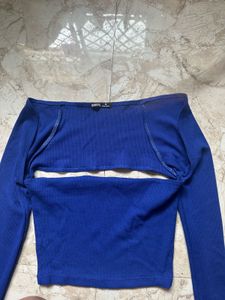 Blue Long Sleeve Cutout Top