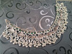 Silver Tone Green Necklace