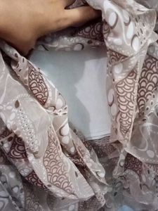 Brown Cream Western Dress Top Legi Georgette Xl