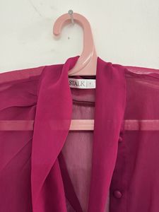 Elegant Burgundy Tie-Neck Blouse