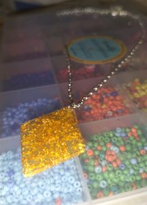 Elegant💛 Golden Crystal Pendant With Silver Chain