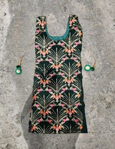 Embroidered Green Velvet Top