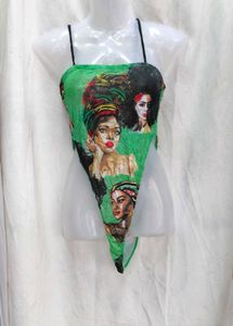 I. Unique Green Print Halter Top