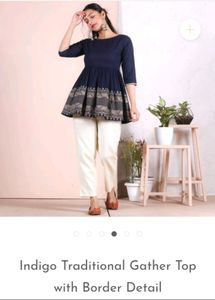 Navy Blue Gathered Top In Cotton Size L