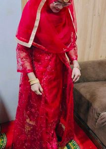 Red Color Dress With Embroidered Jacket