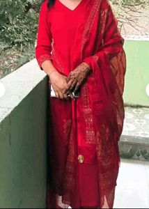Red 3 Piece Anarkali Kurta set.